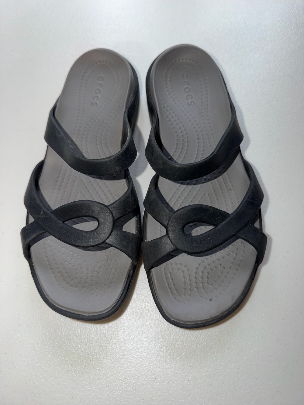 CROCS Women's Black and Gray Slip-On Strappy Sandals